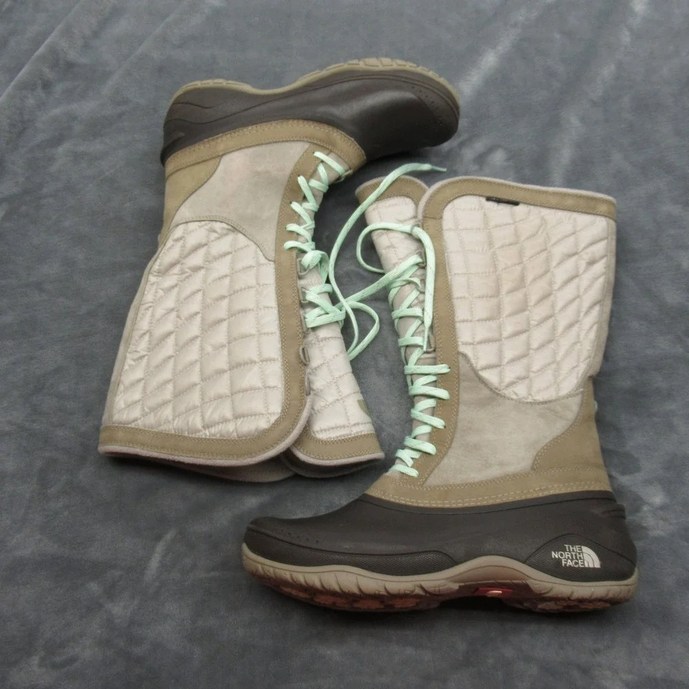 North Face Snow Boots Women 9 Brown Thermoball Utility Lace‎ Up Quilted Winter